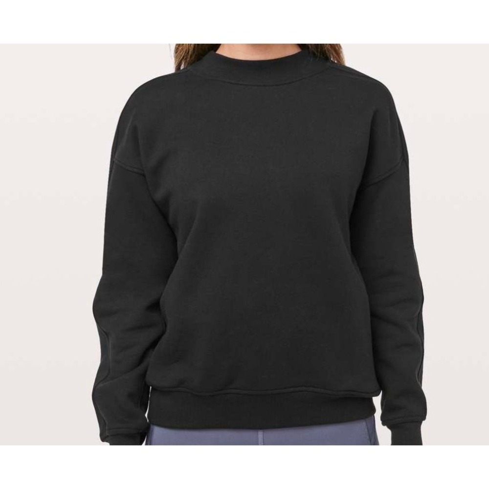 Lululemon Chill On Pullover Perfect Crewneck Sweatshirt Black Cotton Relax Sz 12